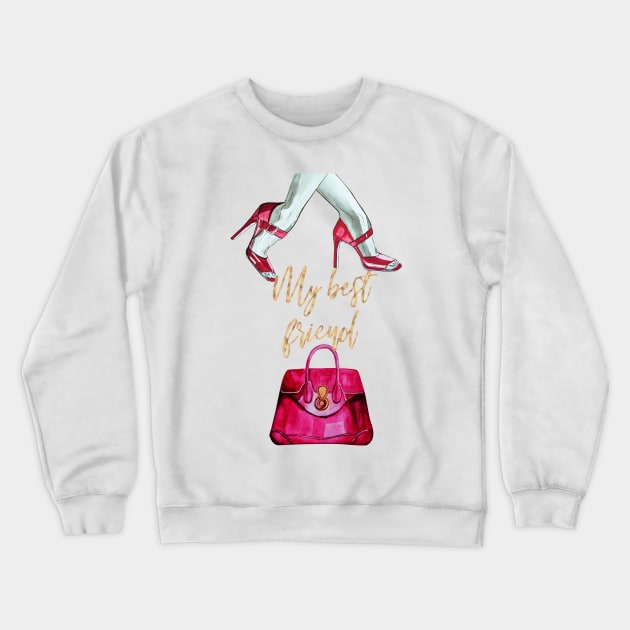 My best friend, red shoes and bags Crewneck Sweatshirt by IngaDesign